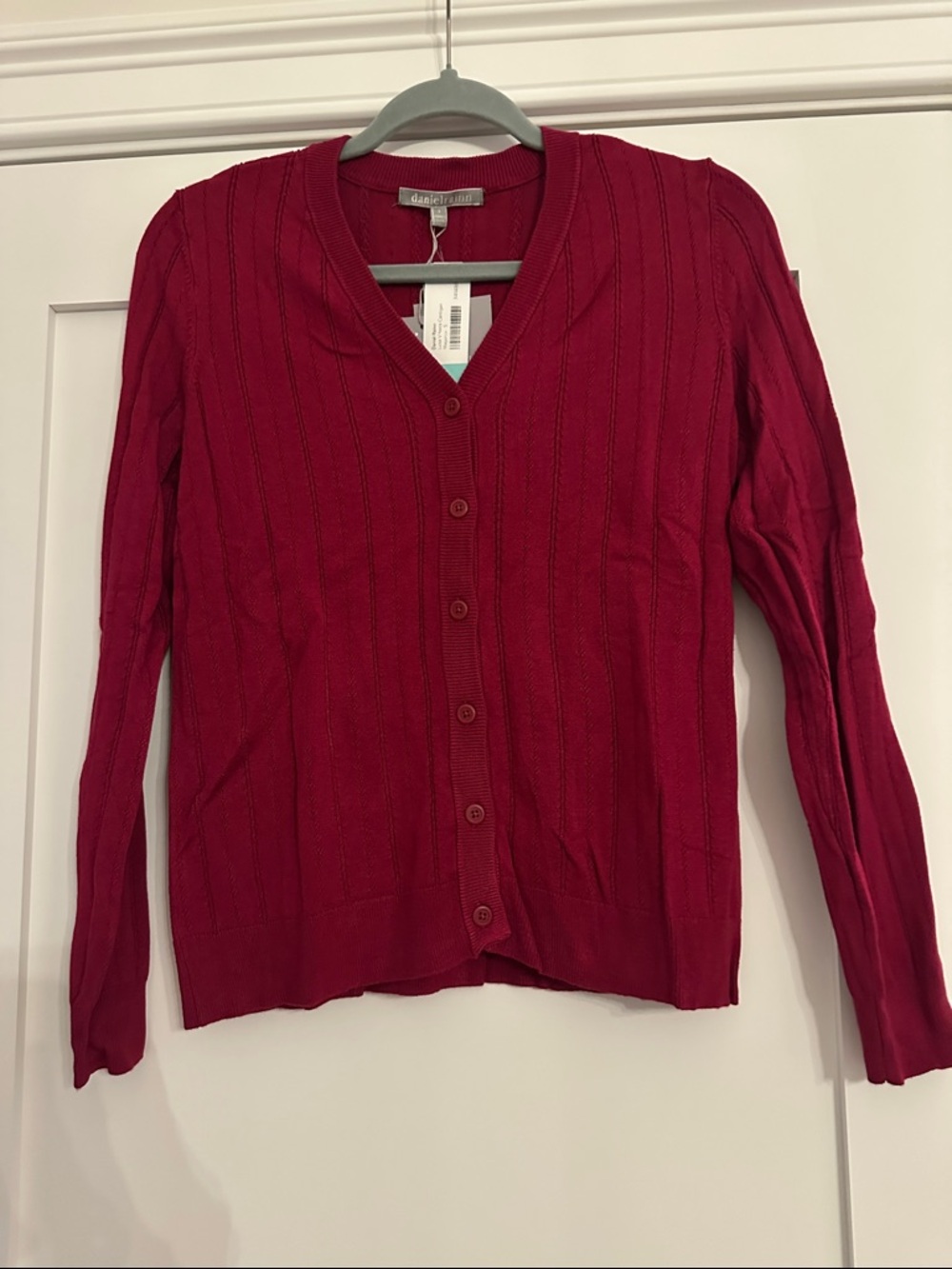 Daniel Rainn Raspberry Red Cable-Knit V-Neck Button Cardigan